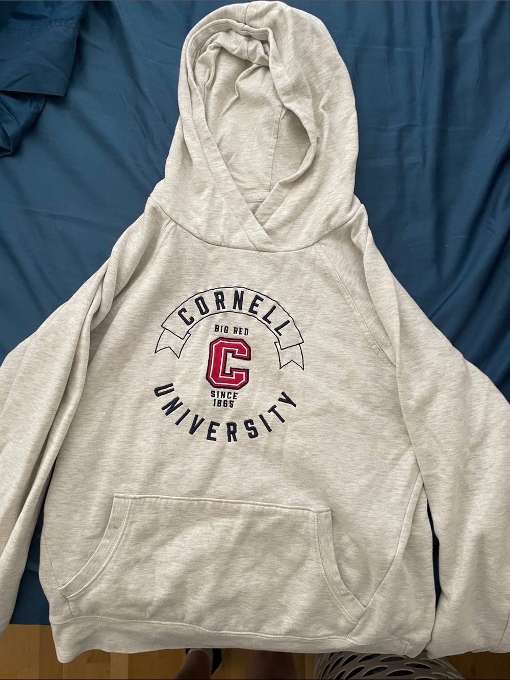League Light Gray Cornell University Hoodie with Red Logo